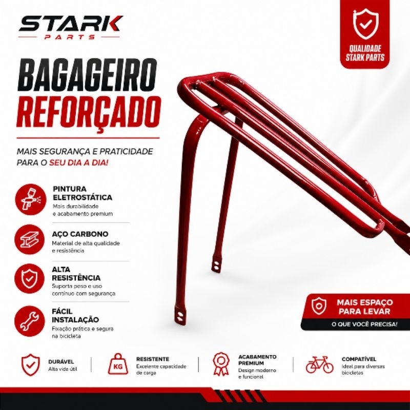 🔥 BAGAGEIRO REFORÇADO STARK PARTS VERMELHO 🔥
