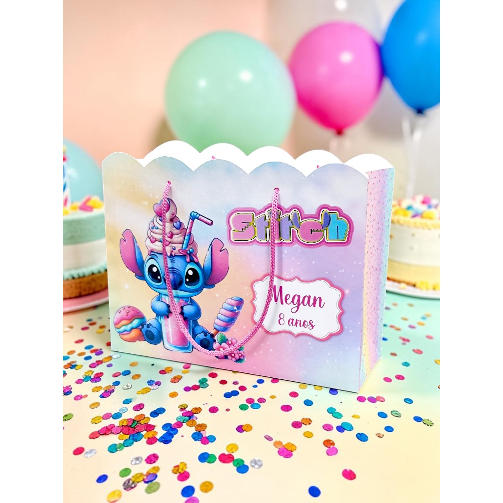 Sacolinhas Personalizadas Lembrancinhas Stitch Festa Chá Fralda Aniversario Onduladas Nuvem Tamanho Grande (20x16x06)