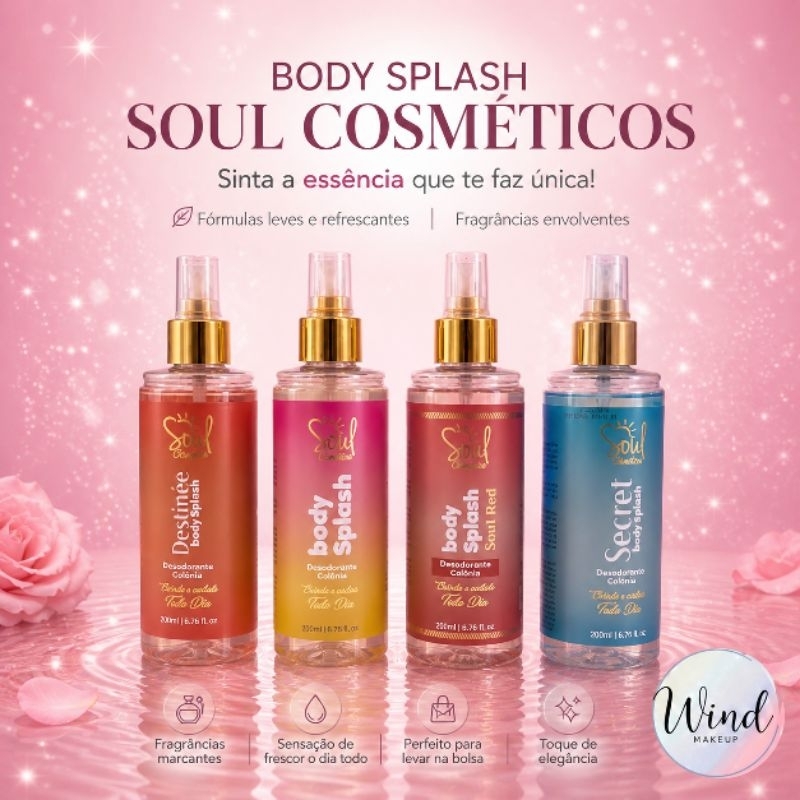 kit 4 un Body Splash Soul Cosméticos 200ml Destinée Secret Red Original Frescor Diário