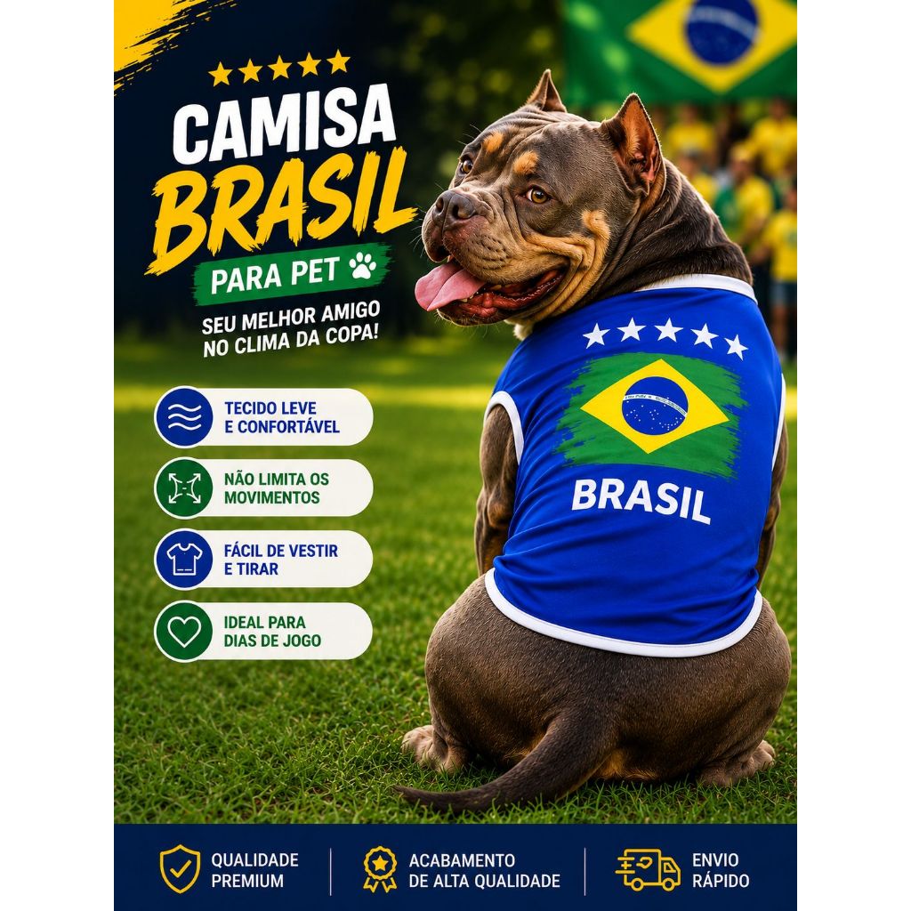 Roupinha Brasil Pet Roupa Seleção Brasileira para Cachorro Copa Do Mundo