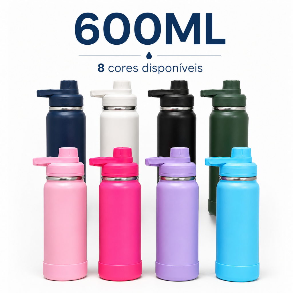 Garrfa Térmica 600ml Aço Inox Antivazamento Mantém Agua Quente Gelada Escola Academia