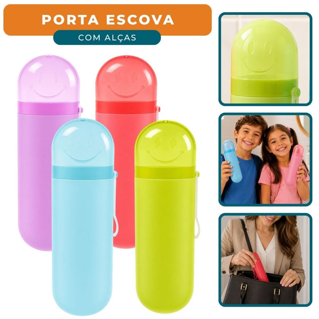 Porta Escova de Dente E Pasta Estojo Viagem Escola Infantil Adulto Com Tampa E Alça