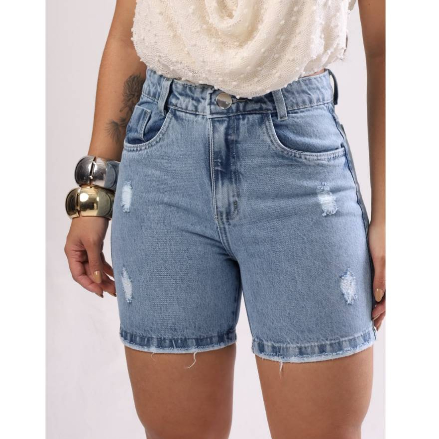 Bermuda Jeans Clara Short destroyed  Cintura Alta Short Bermuda Feminina