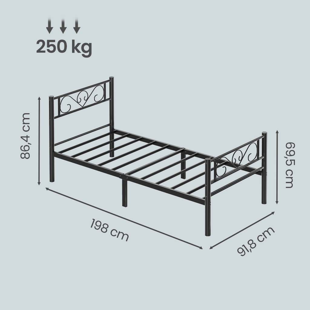 SONGMICS Estrutura de cama de solteiro de metal, fácil montagem, para quarto de hóspedes, colchão 90 x 190 cm, preto · foto 2