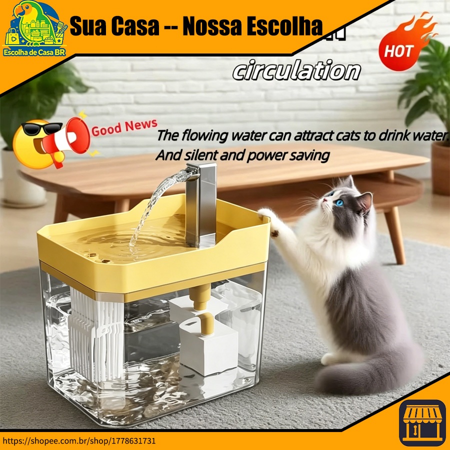 Bebedouro Automático Quadrado para Gatos e Cães