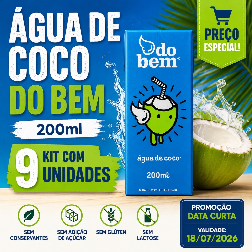Kit 9 Água de Coco Do Bem 200ml Promoção Queima de Estoque Val. 18/07/2026
