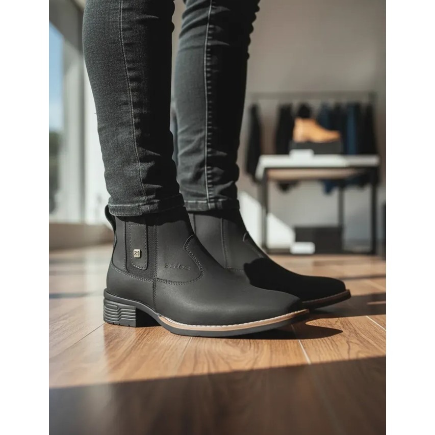 Botina Feminina Zebu Nobuck Preto Bota Sertaneja Elegante Com Couro Bovino E Cano Curto