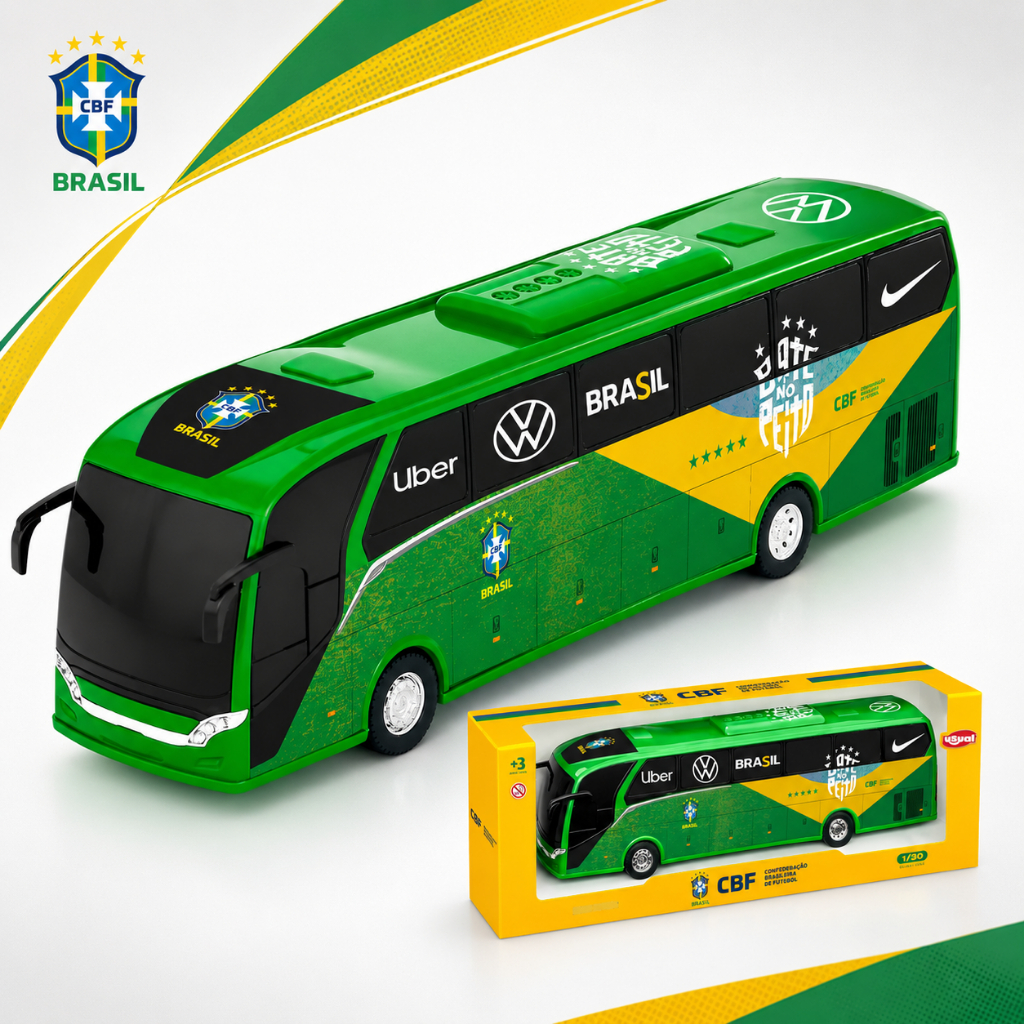 Ônibus Miniatura Brasil Seleção Brasileira CBF Copa do Mundo 2026 Escala 1:30 Edição Limitada