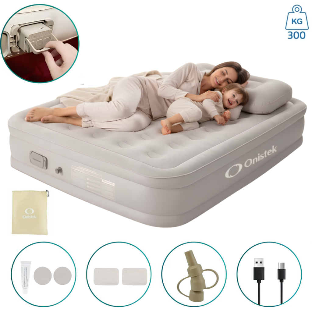 Colchão Inflável Suporte 300kg 150x200X40CM Casal Cama De Campanha Bomba e Bateria Inflável