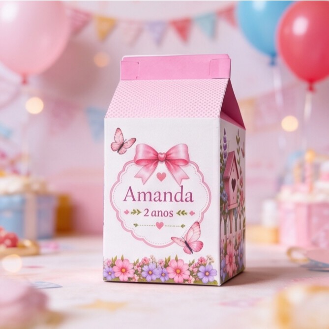 Caixa Milk Jardim Encantado Personalizada Lembrancinha Festa Infantil Pegue e Monte