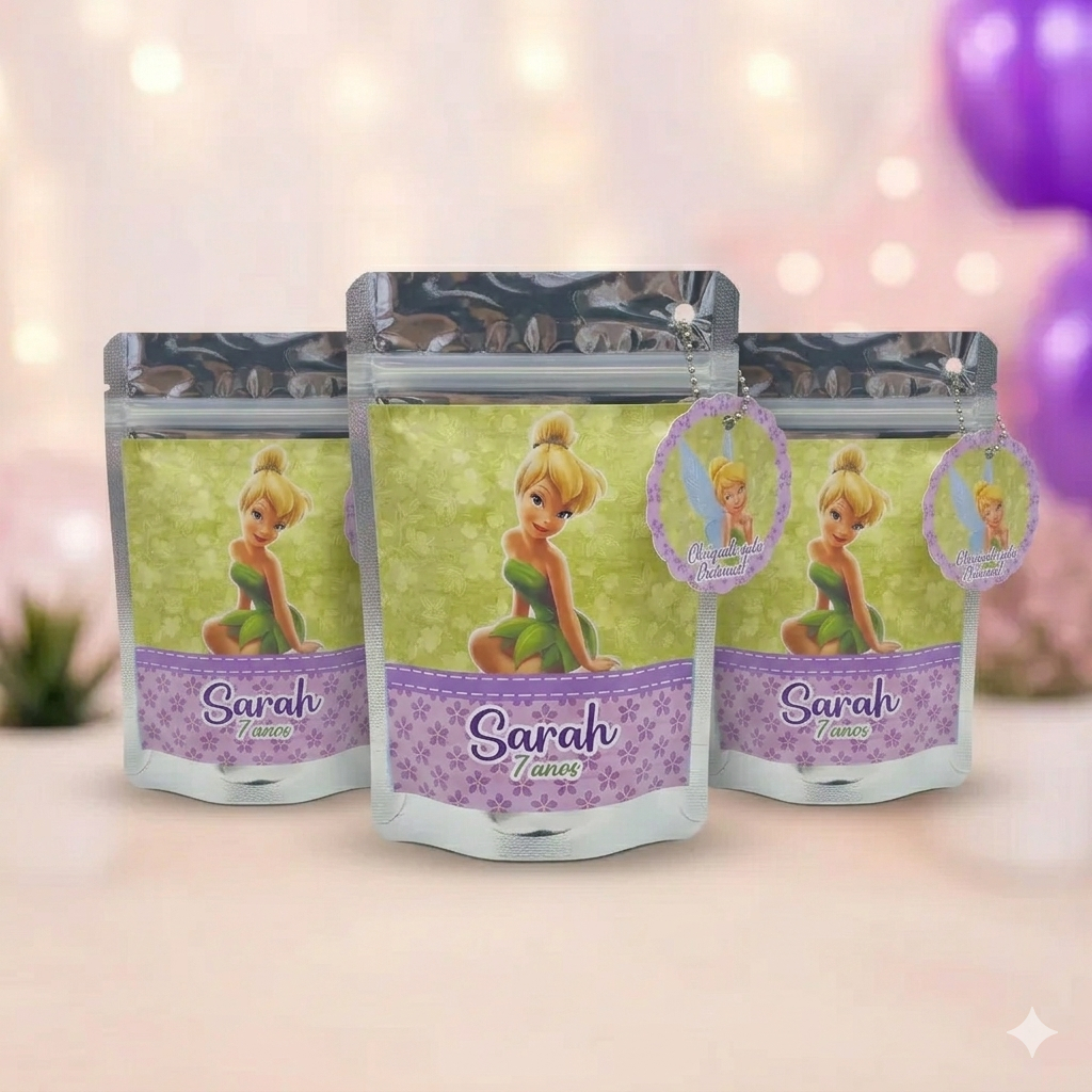 Saquinho Metalizado P Sininho/ TinkerBell Personalizado/ Lembrancinha Festa Aniversário Infantil