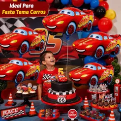 Kit 5 Balões Metalizado Carros Grande 66x45cm Decoração Festa Tema Carros Balão Aniversários Eventos