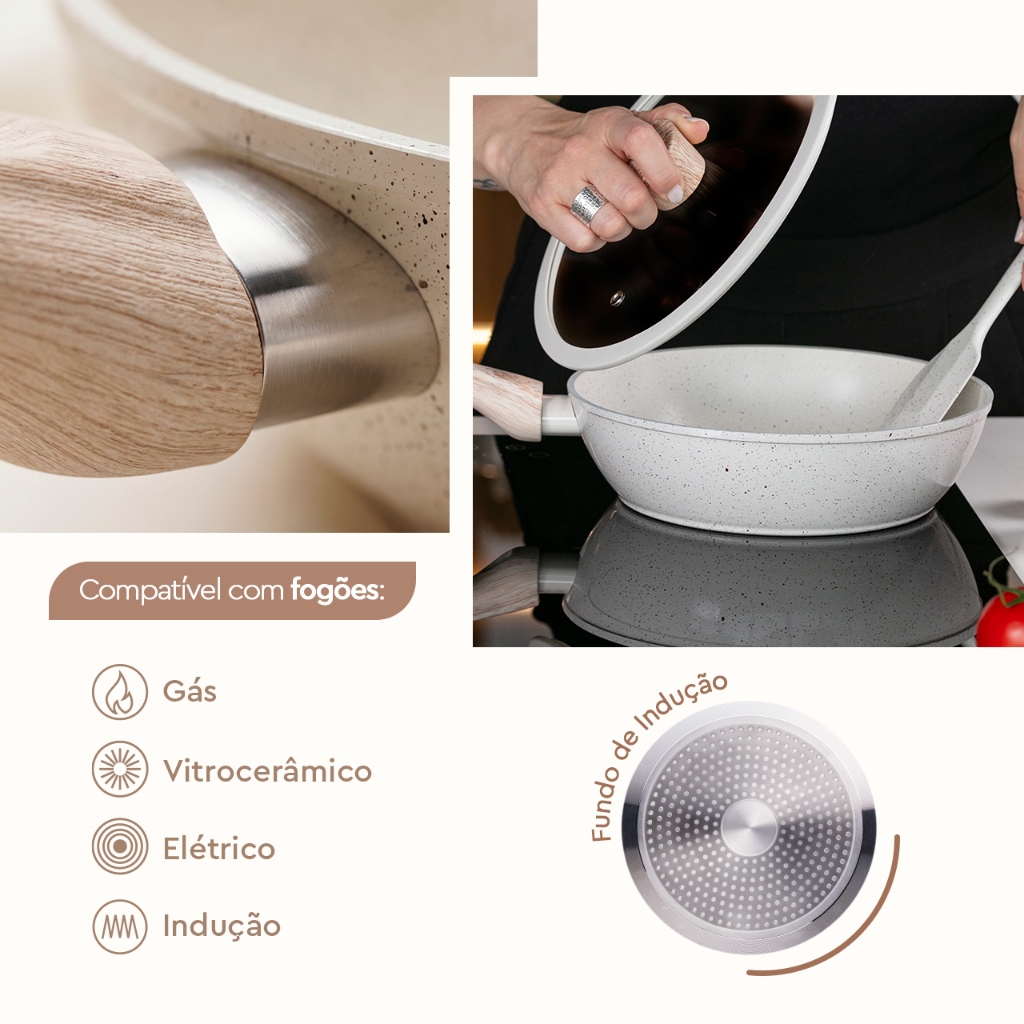 Frigideira Alta com Tampa e Indução Antiaderente Ceramic Life 24cm 2,3L Vanilla · foto 2