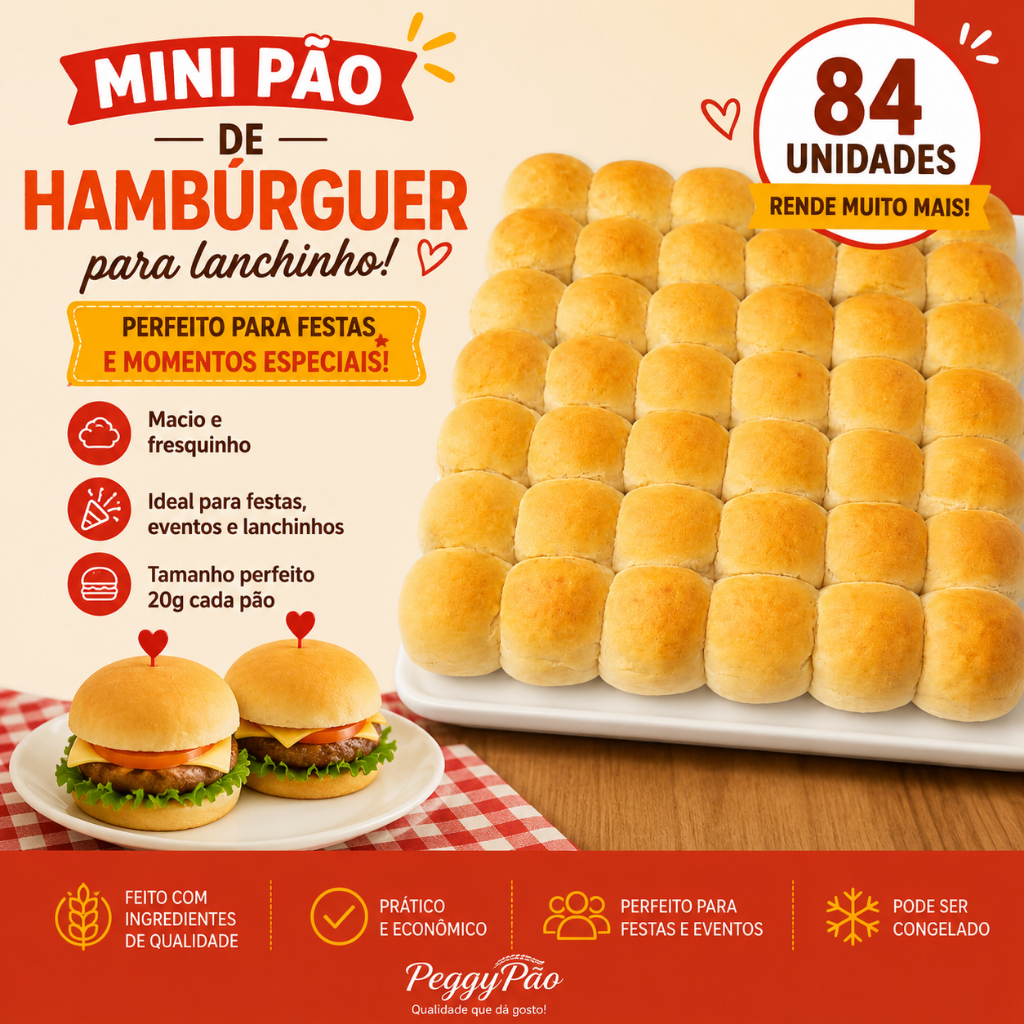 Detalhes do Mini Pão para Hambúrguer 84 Unidades 20g cada Ideal para Festa Infantil macio e fresquinho para Lanches