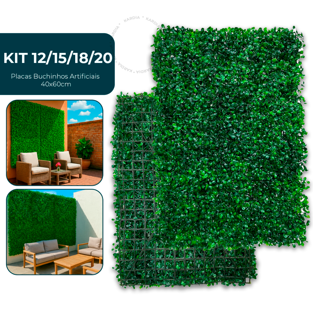 Kit 12/15/18/20 Unidades Placas 40x60 Buchinhos Grama Artificial Jardim Vertical Verde Muro inglês