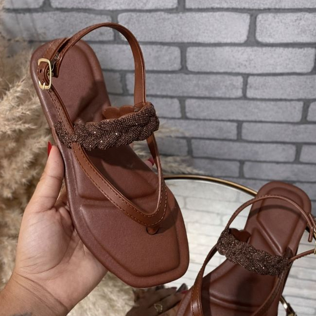 Sandália Rasteira Florença Feminino Macio Sandália Confortável com Pedraria Lançamento Envio Imediato