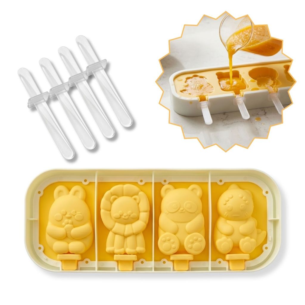 Forma de Silicone Bichinhos - Picolé, Bombom c/ Tampa + 6 Palitos Reutilizáveis