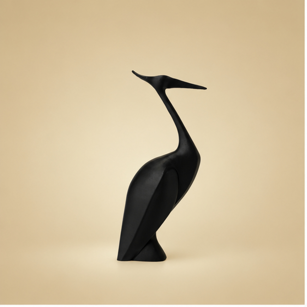 Escultura Decorativa Garça Moderna Preta | Objeto de Decoração Minimalista para Sala, Escritório e Aparador