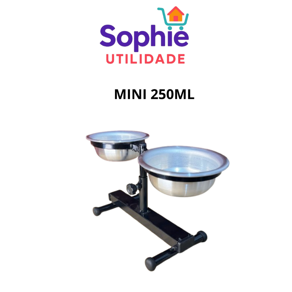 Comedouro Duplo Elevado Alto Ajustável Regulável Mini 250ml para Cachorro Gato Filhote