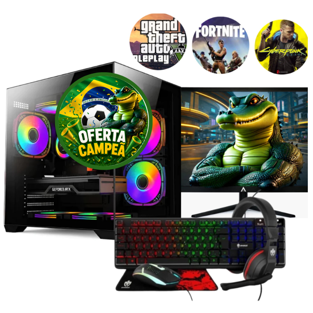 PC Gamer Potente Completo Intel i7 RTX 3050 RAM 16GB SSD 480GB Monitor, Kit Gamer