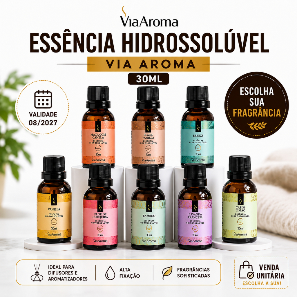 Essência Hidrossolúvel a base de água Via Aroma 30ml - Para Difusor Ultrassônico