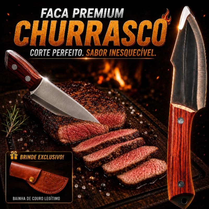 Mini Faca Churrasco Artesanal Afiada Aço Inox Cirúrgico Cozinha com Bainha em Couro Corte Preciso Olho de Tigre