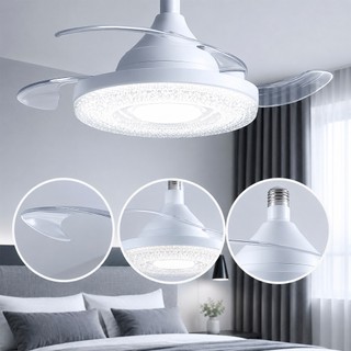 Ventilador de Teto Silencioso 120w Bivolt 3 hélices Retratil Lâmpada de LED 3 cores com Controle
