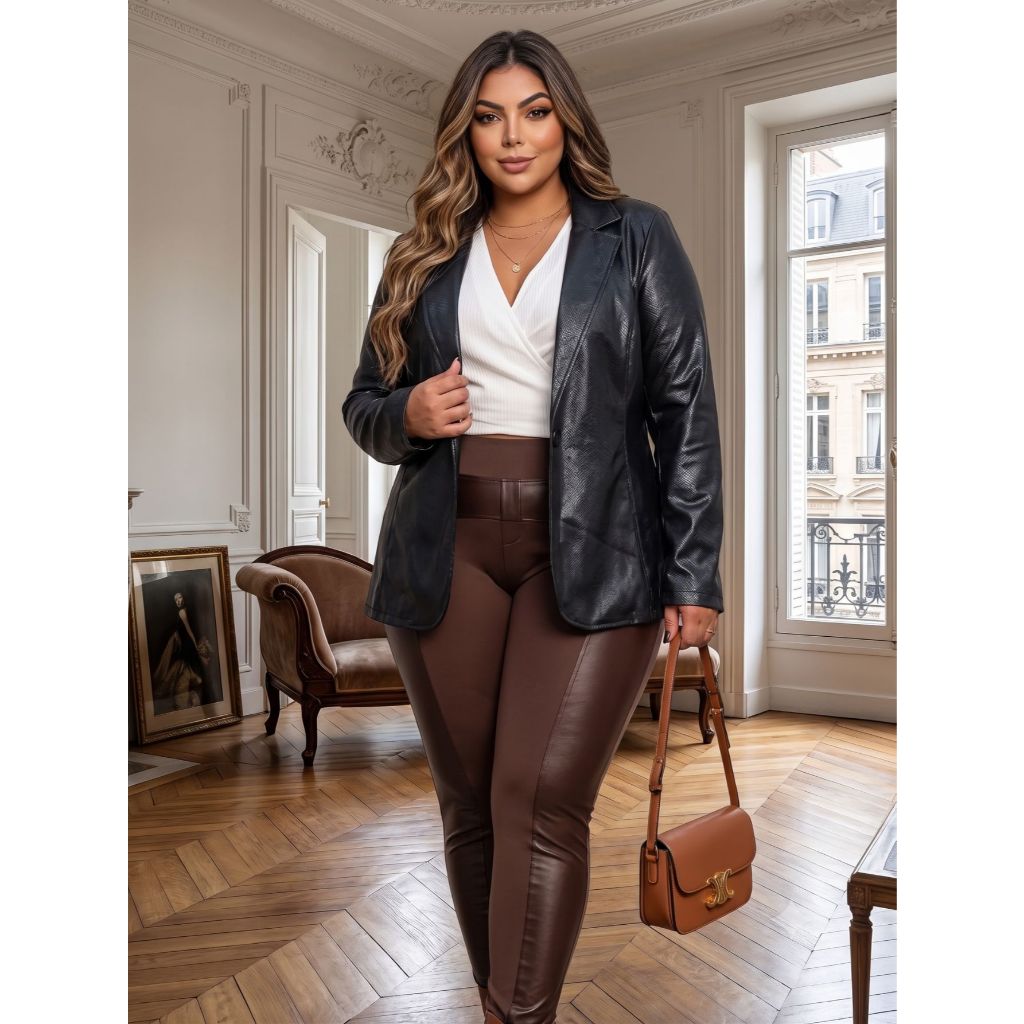 Blazer Feminino Cirrê Premium Couro Fake - Aria