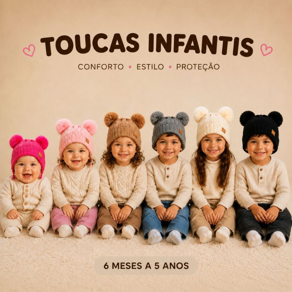 Touca Infantil Lã Frio Bebê Criança Inverno Gorro Forrado Flanelado Com Pompom Tricô Para Menina Menino Quente Forrada