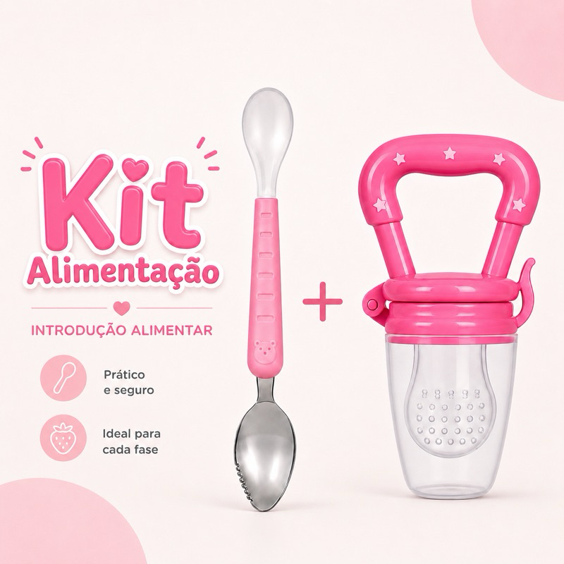 Alimentação do Bebê Chupeta Mordedor Porta Frutas e Colher 2 Em 1 Raspa Frutas Introdução Alimentar