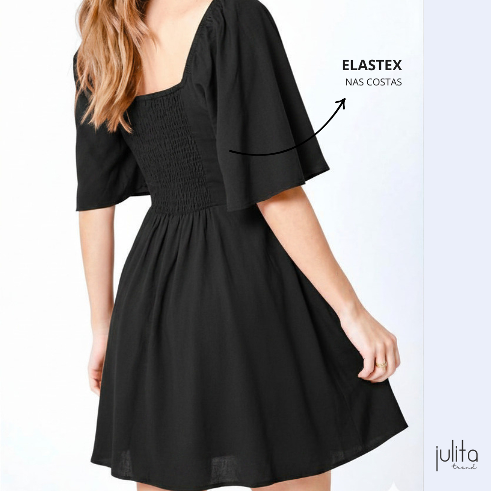 Vestido Curto Feminino Viscolinho Forrado Manga Flare Elastex nas Costas Soltinho Confortável Elegante P ao GG