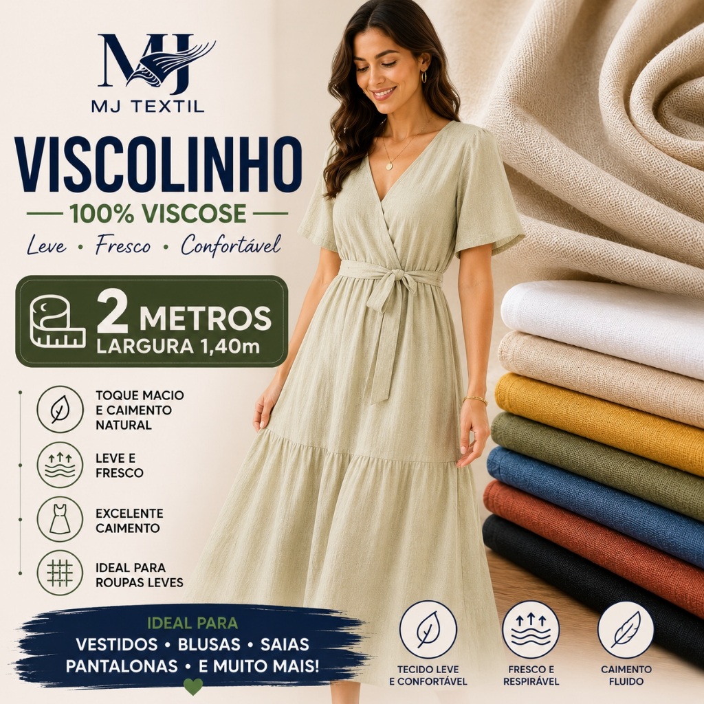 2 Metros Tecido Viscolinho 100% Viscose | Leve, Fresco e Ideal para Vestidos, Blusas e Moda Verão | 1,40m Largura