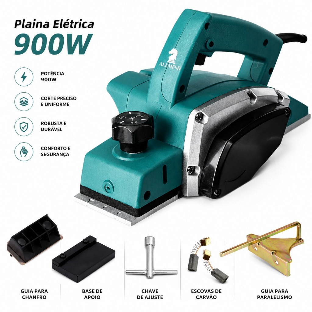 Plaina Elétrica Profissional 900W Desengrosso Nivelamento Acabamento Madeira Mar