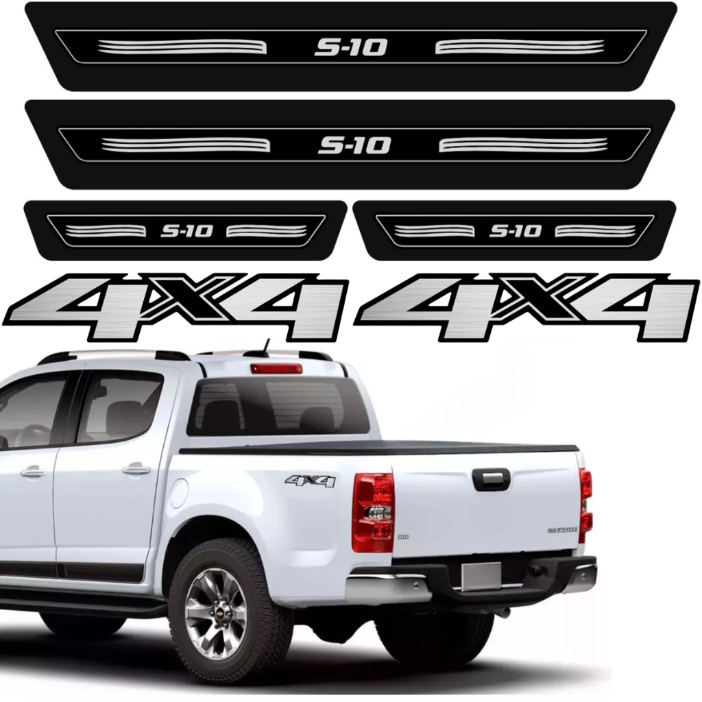 Kit Chevrolet GM S10 Soleira Proteção Porta Adesivo 4x4 Lateral 2019 2020 2021 2022 2023