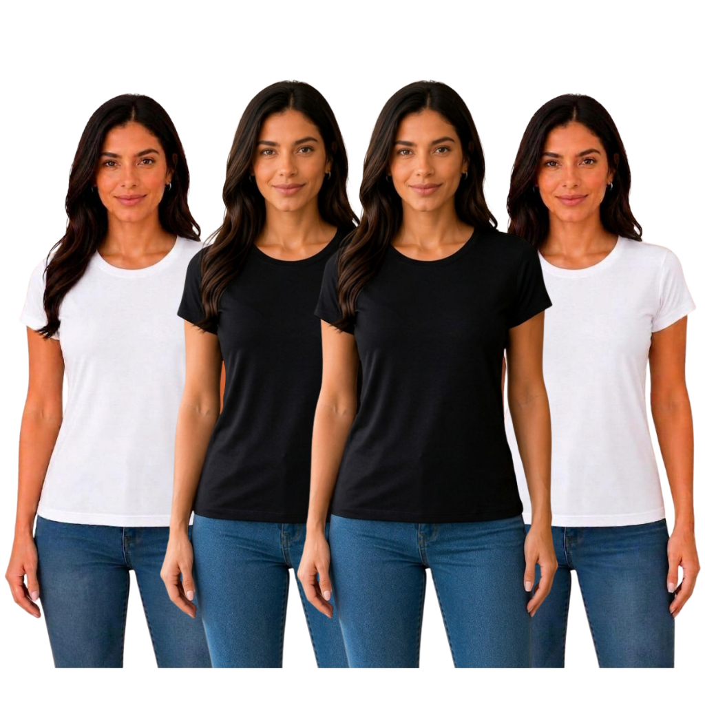 Combo 4 Blusas Femininas Baby Look Gola Redonda Oferta Do Dia