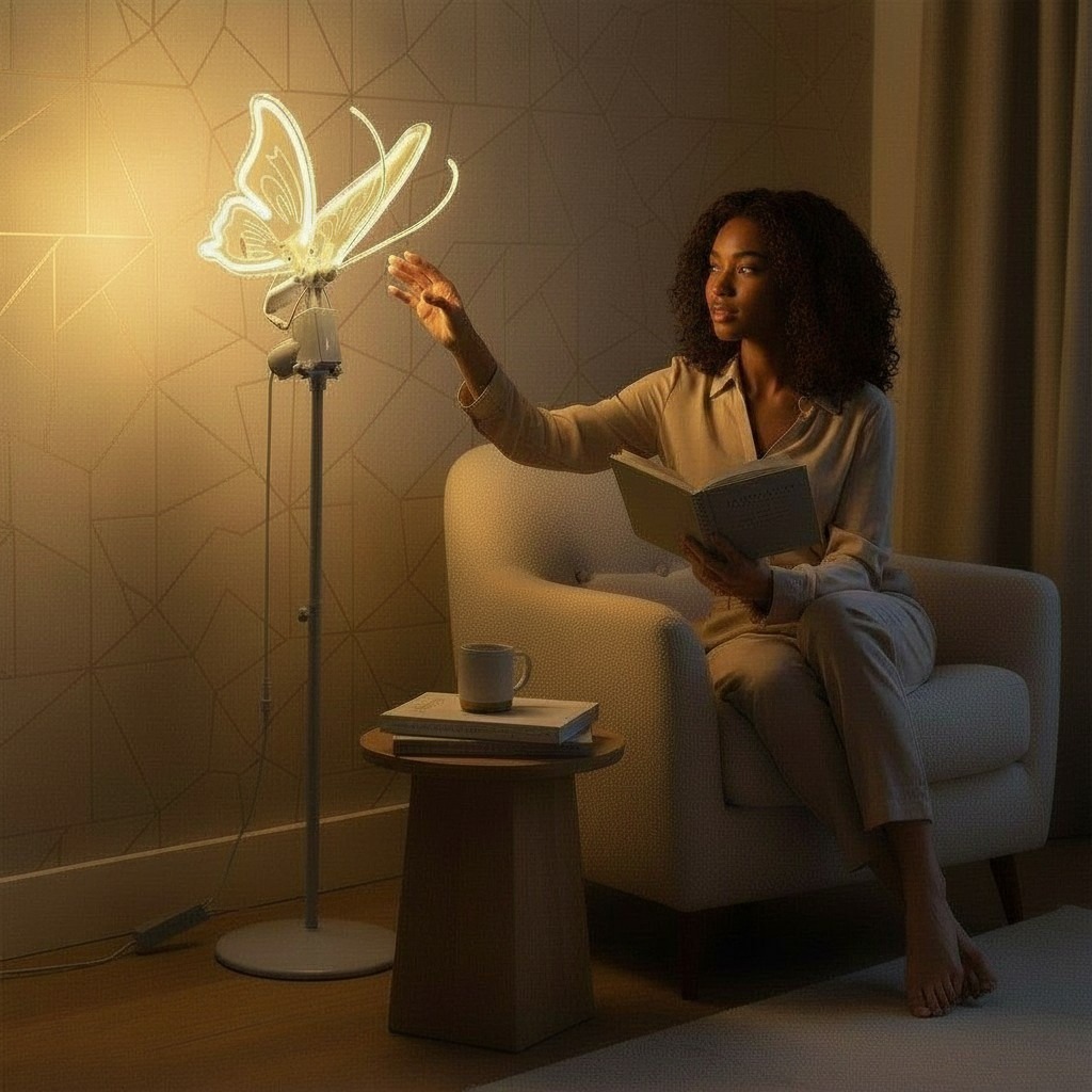 Borboleta Iluminada de Chão 100cm Com Movimento Luminária Decorativa com Led Cores Azul Branca Amarela - CN6899