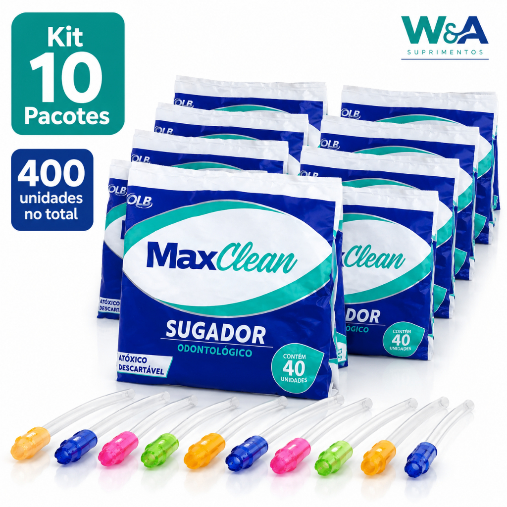 Kit 10 Pacotes Sugador Odontológico MaxClean C/40un 400un
