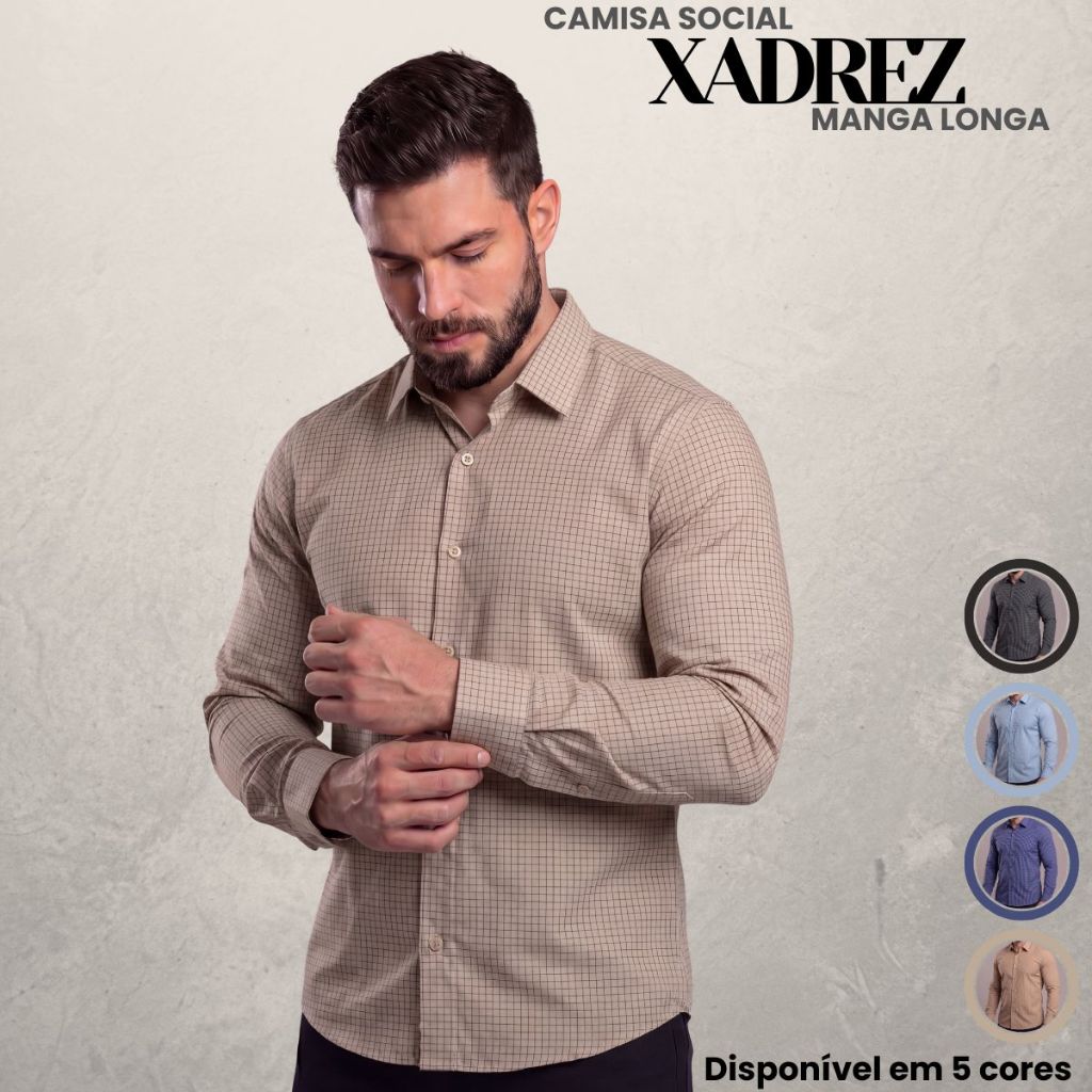 Camisa Xadrez Masculina Manga Longa Tricoline e Algodão Minimalista São João