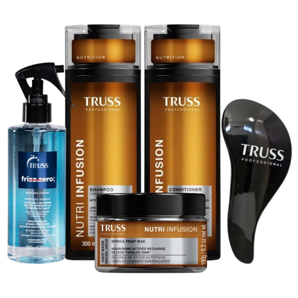 Kit Truss Nutri Infusion Shampoo 300ml, Condicionador 300ml, Mask 180g e Spray Frizz Zero +BRINDE Escova Truss
