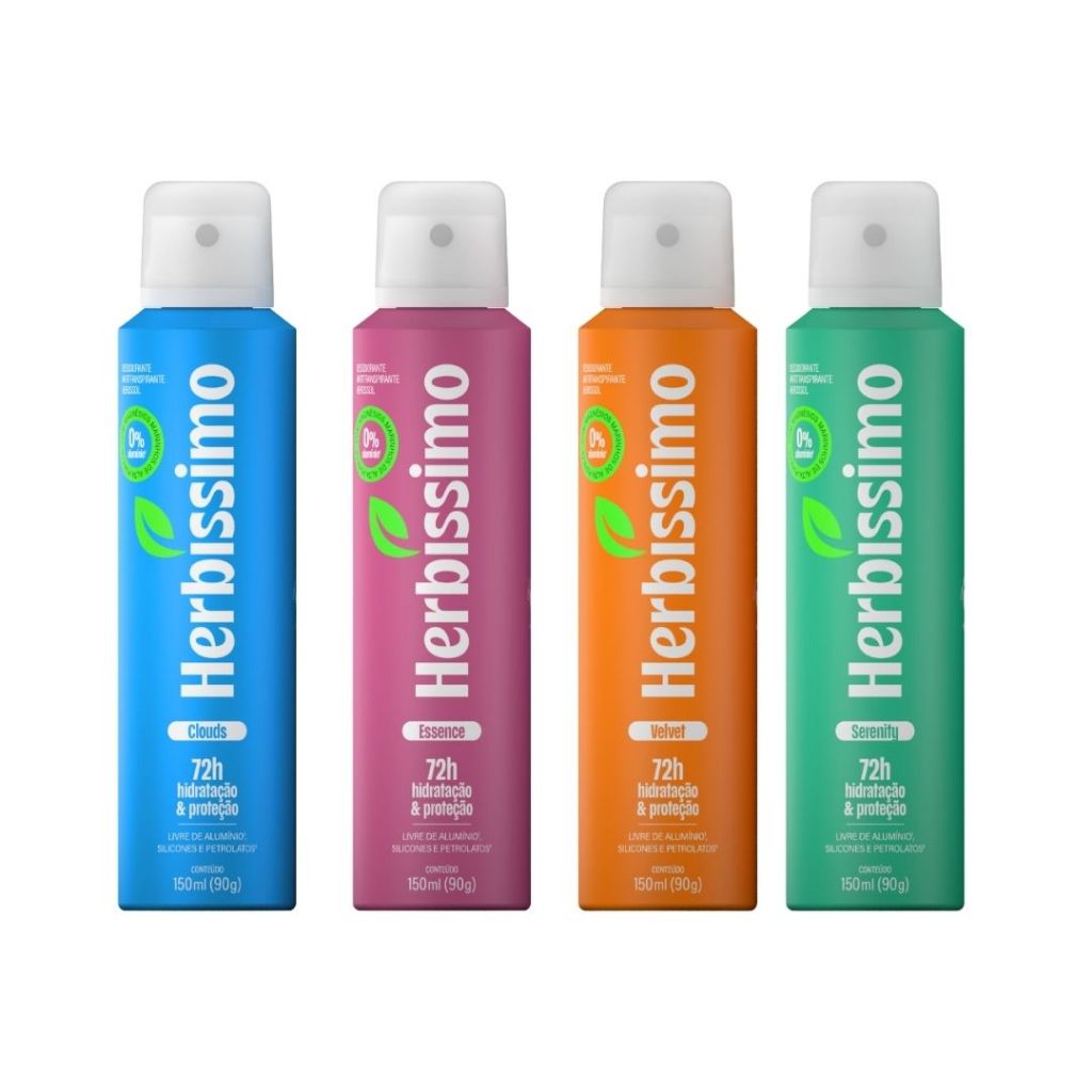 Kit Desodorante Antitranspirante Aerossol Zero Alumínio Herbíssimo Fragrâncias Feminina (4 unidades)