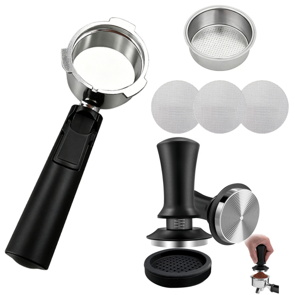 51mm Porta-Filtro de Café sem Fundo liga alumínio Para Cafeteira +Distribuidor Compactador Tamper+Tela