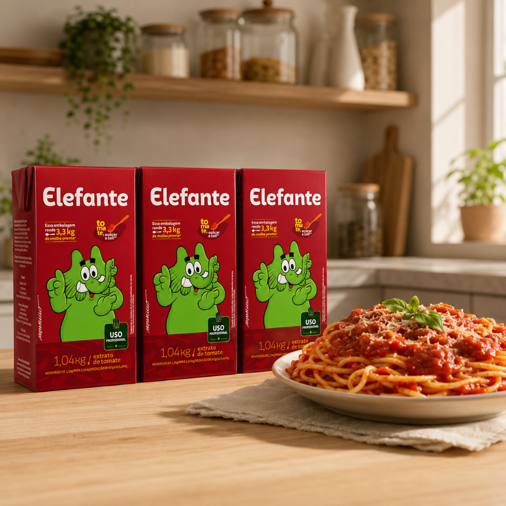 Kit 3 Extrato de Tomate Elefante Caixa 1,04kg Total 3,12kg para Molhos e Massas Caseiras