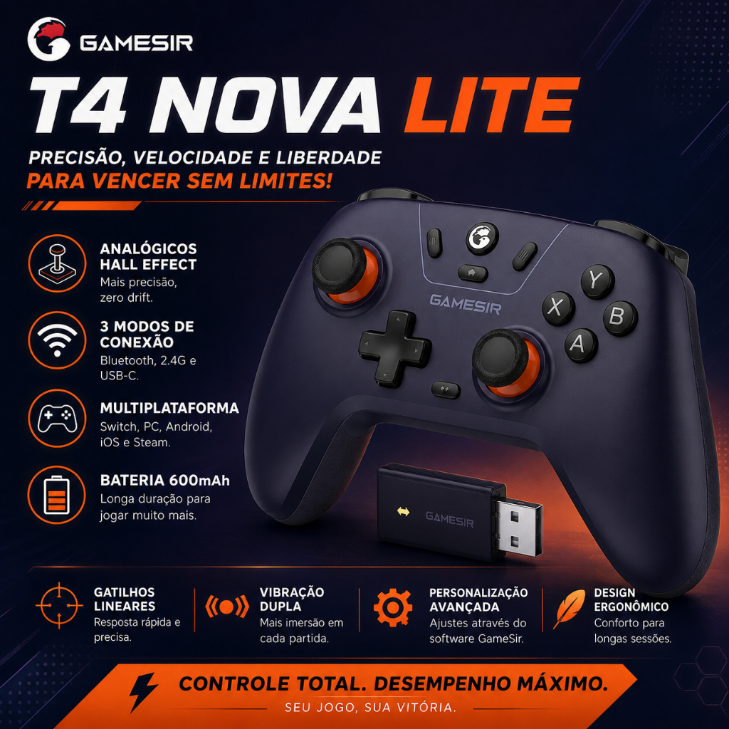 GameSir Nova Lite Controle de Jogo Sem Fio Wireless Bluetooth Gamer Computador Windows Android