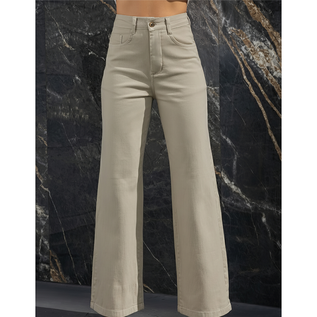 Calça Sarja Wide Leg Alfaiataria Feminina com Lycra Pantalona Cintura Alta Elegante Leve Pemium