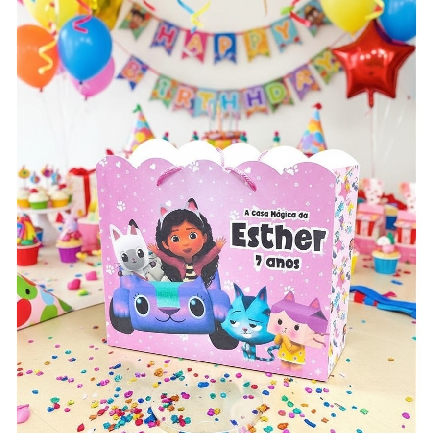Sacolinhas Personalizadas Lembrancinhas Festa Chá Aniversário Casa Magica Gabyy Gabi Nuvem Tamanho Grande (20x16x06)
