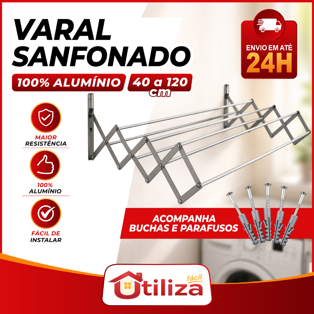 Varal Sanfonado Retratil ALUMINIO 40cm 60cm 80cm 100cm 120cm