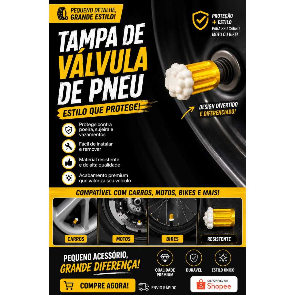 Tampa de Válvula para Pneu Modelo Caneca de Chopp Personalizada Kit com 4 Unidades