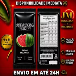 Embalagem para Gelo Saborizado (Sabor Melancia) - 250 Embalagens Bopp 9 x 21 Saco Higienico Externo