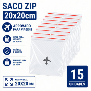 Saco zip 20x20 com 15 unidades viagens internacionais oficial - 5/10/15 unidades