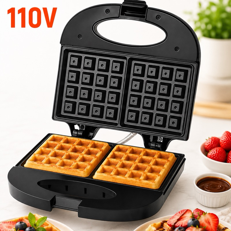110V Máquina de Waffle Grill Antiaderente 110V 750w Waffle Elétrica Rápida Café da Manhã e Receitas